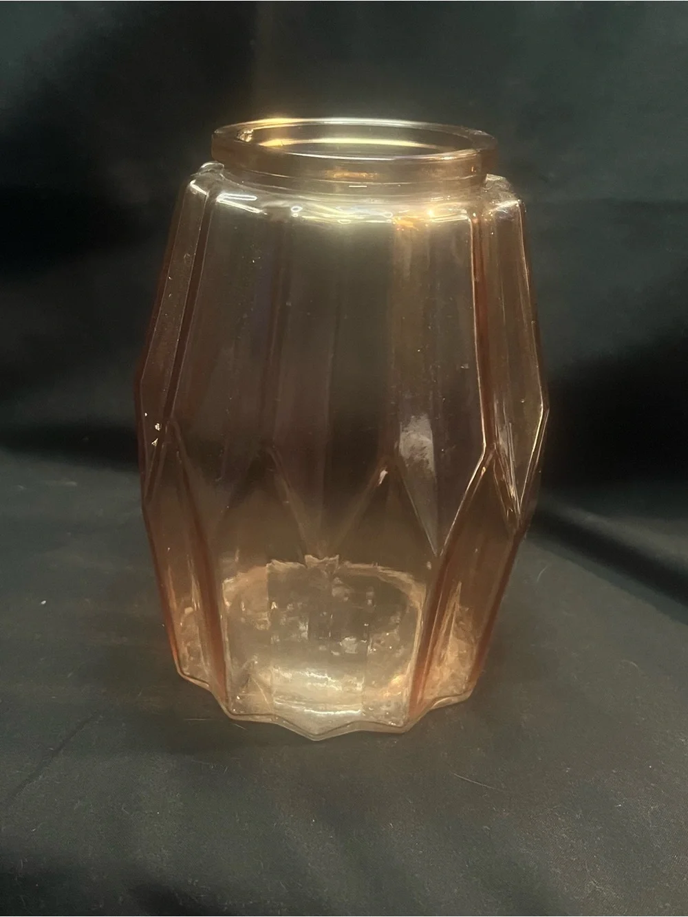 Vintage DPS Mid-Century Modern Amber Pink Geometric Diamond Glass Vase